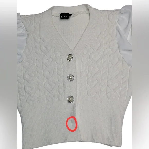 Victorian White Knit Puff Sleeves Cardigan Size S/M - Picture 12 of 12